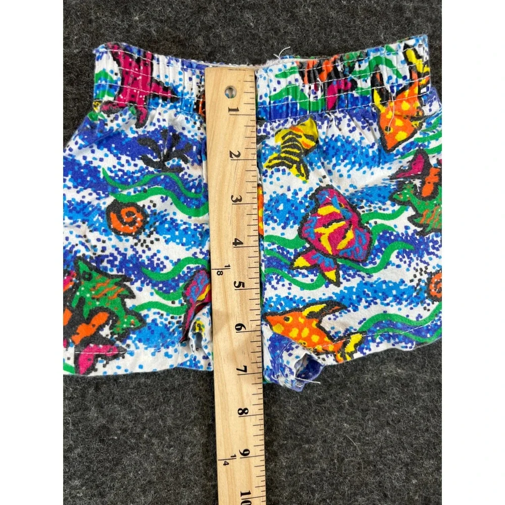 Vintage Baby Surf Shorts 12 Months Tropical Fish Print Cotton USA Retro Casual